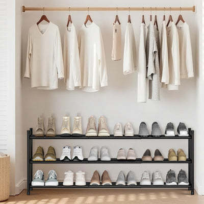 STORAGE MANIAC rack beside shoes showing scale and capacity advantage