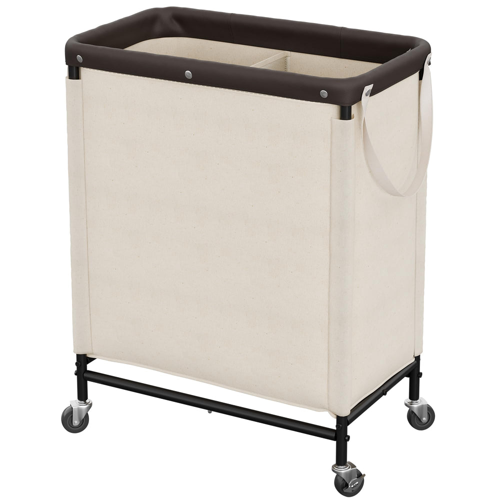 StorageWorks front view beige laundry hamper showing tidy dual compartments and capacity