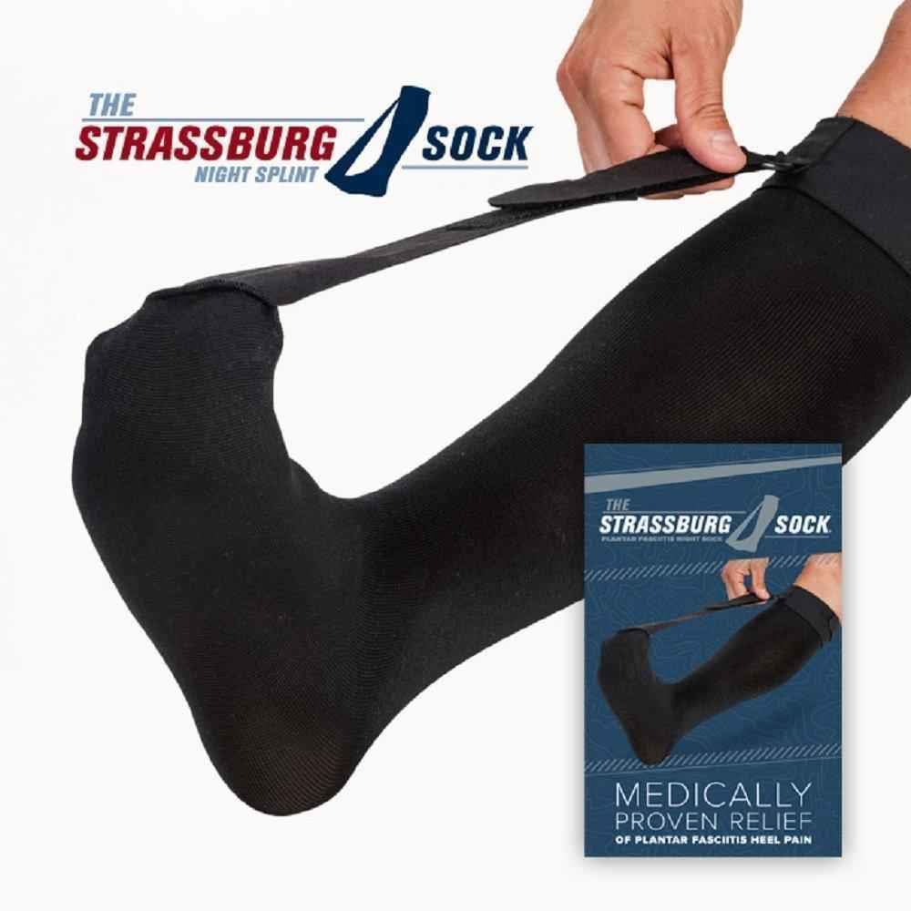 The Strassburg Sock mostrando medición de pantorrilla para elegir la talla adecuada