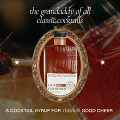 Strongwater syrup being poured into an old fashioned glass demonstrating easy use