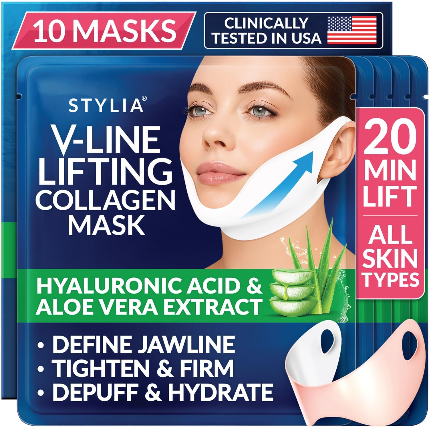Stylia máscara V Line frente del empaque mostrando diseño y beneficio moldeador
