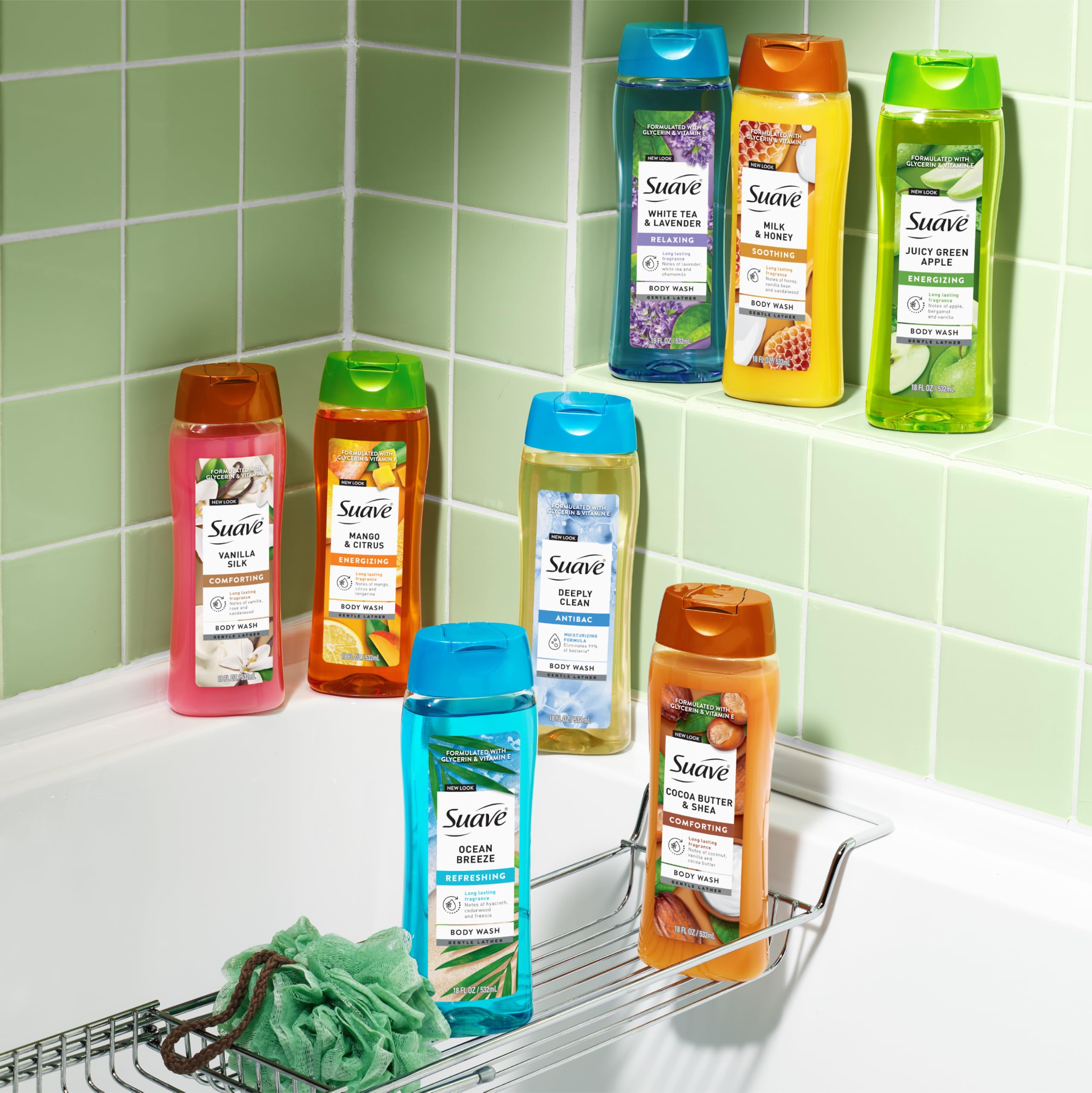 Suave gel en baño estilizado que evoca experiencia tipo spa