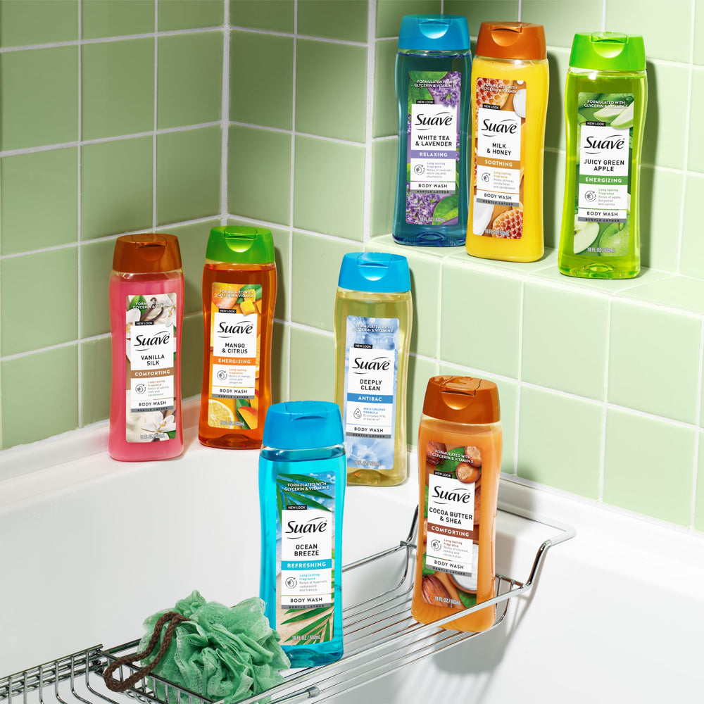 Suave gel en baño estilizado que evoca experiencia tipo spa