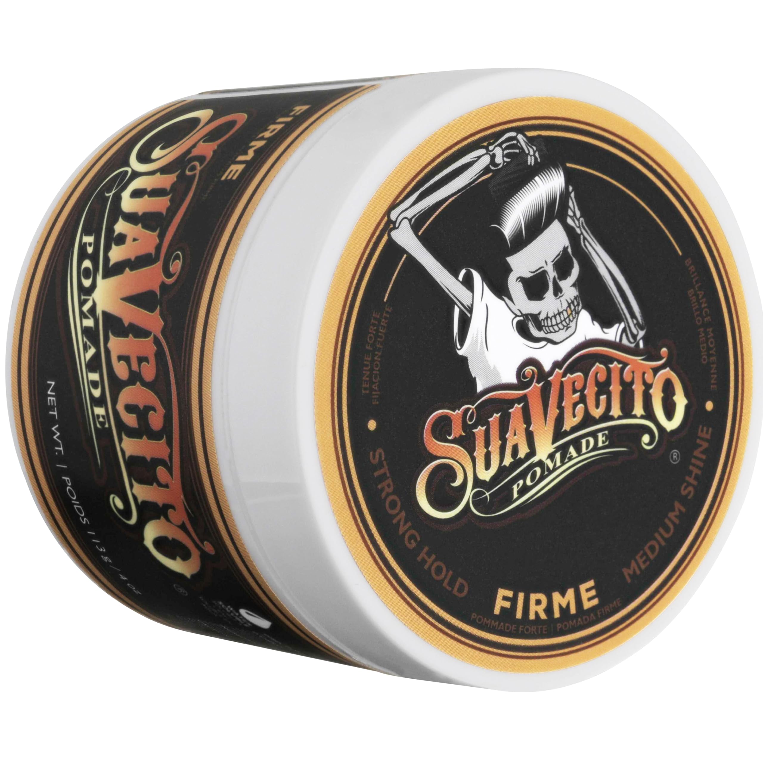 Two Suavecito Pomade jars beside ruler for size reference, confirms convenient travel size