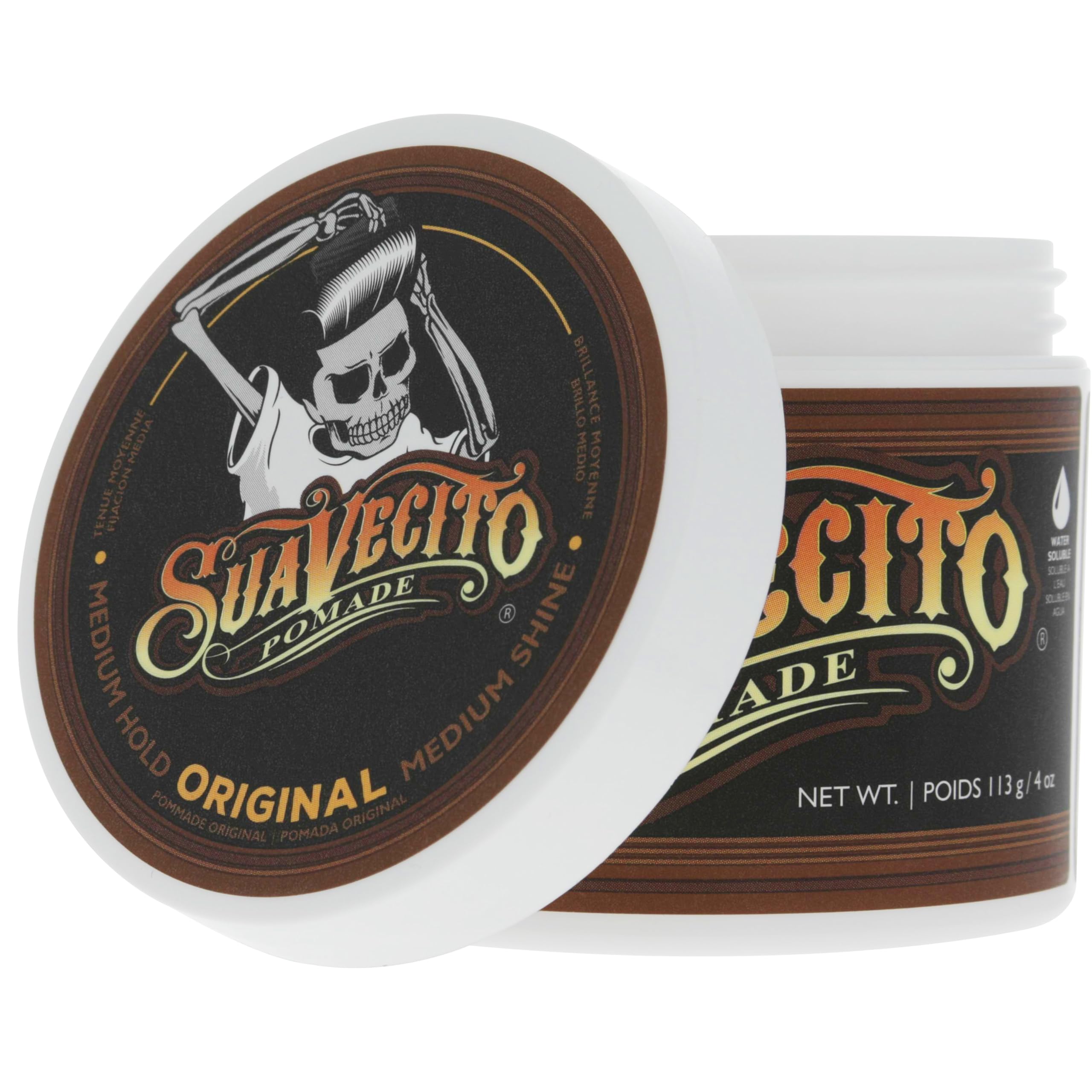 Slick-back haircut styled with Suavecito Pomade for polished look