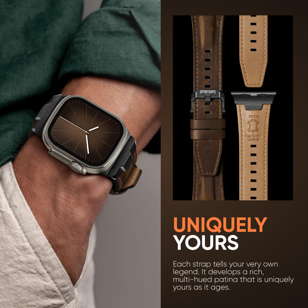 Suitisbest correa junto a un Apple Watch para comparar tamaños y compatibilidad clara