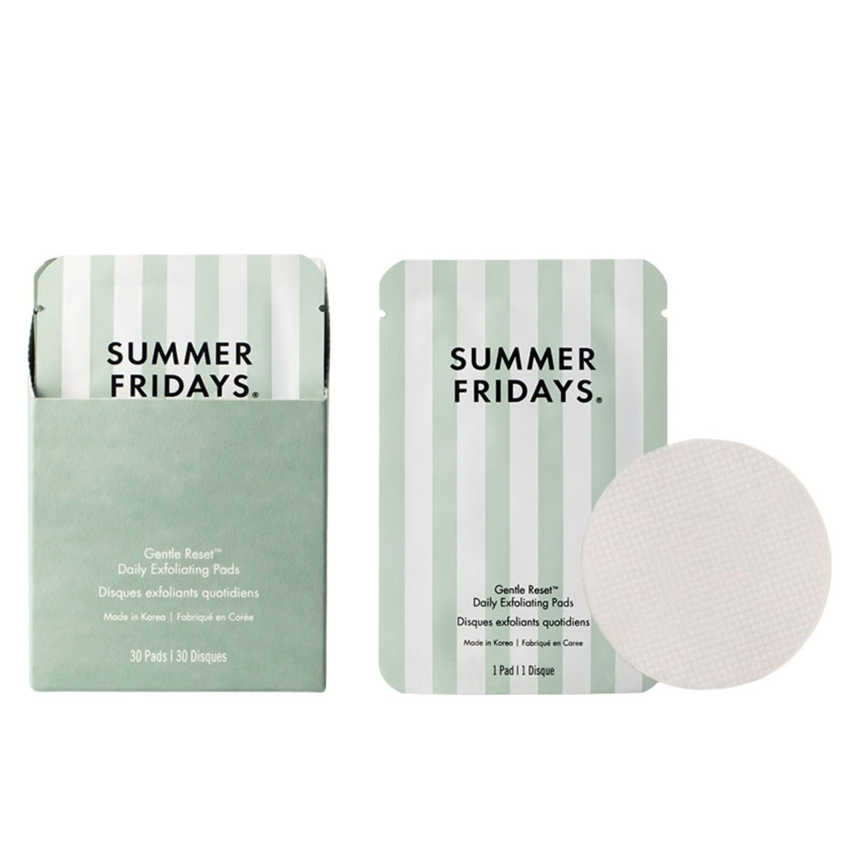 Summer Fridays empaque frontal mostrando 30 almohadillas para rutina diaria