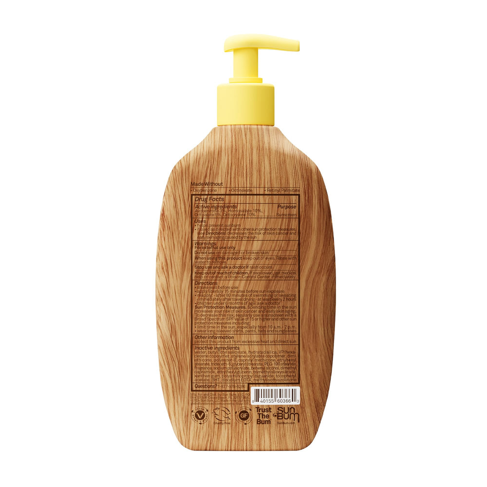 Etiqueta de Sun Bum con SPF 50 e información de ingredientes