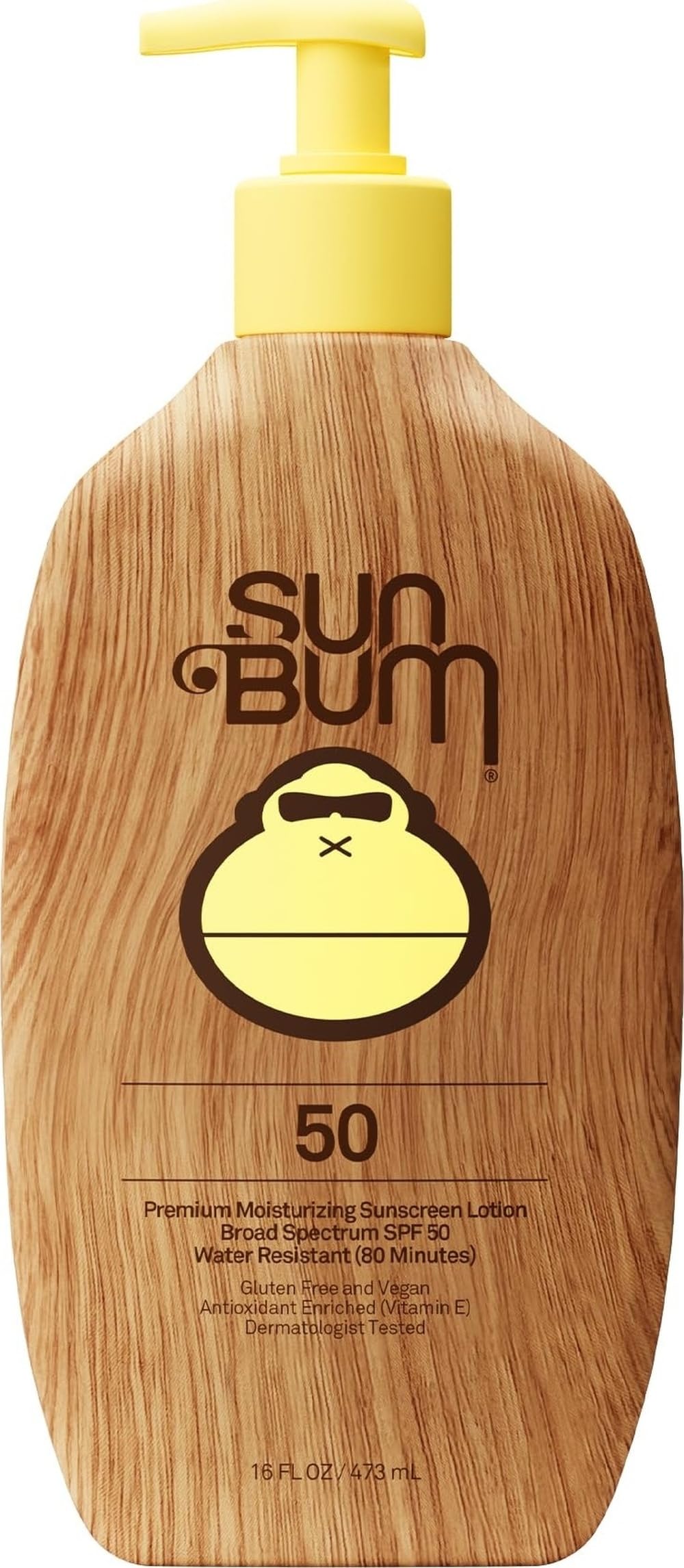 Sun Bum botella frontal 16 oz mostrando diseño y tamaño práctico