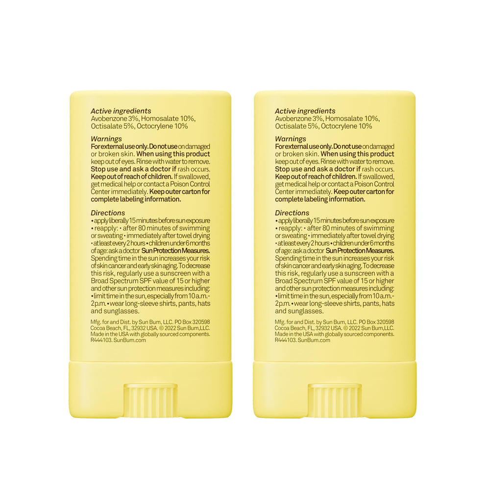 Etiqueta del stick Sun Bum mostrando ingredientes y cumplimiento Hawaii 104