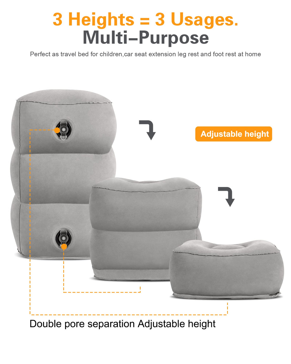 Sunany inflated footrest displayed with dimensions for size clarity
