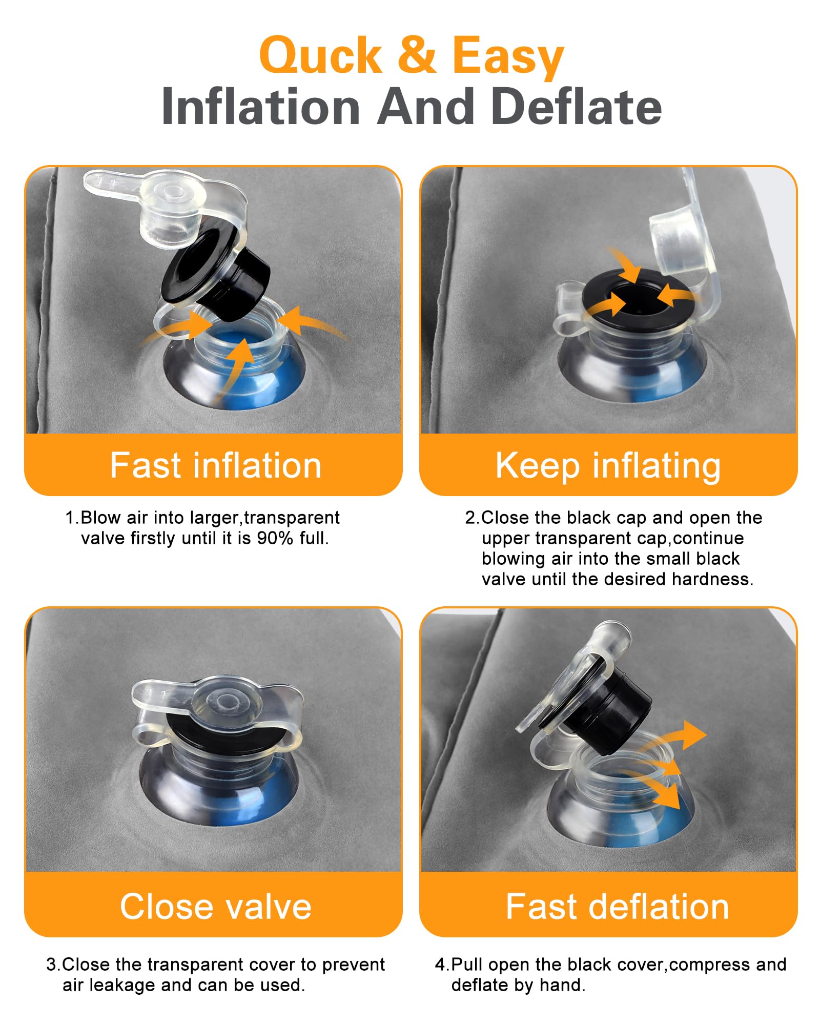 Sunany dual valve detail enabling quick inflation and easy use
