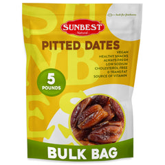 Sunbest Natural front packaging showing 5 lb bag and ready-to-eat dates, pantry convenience