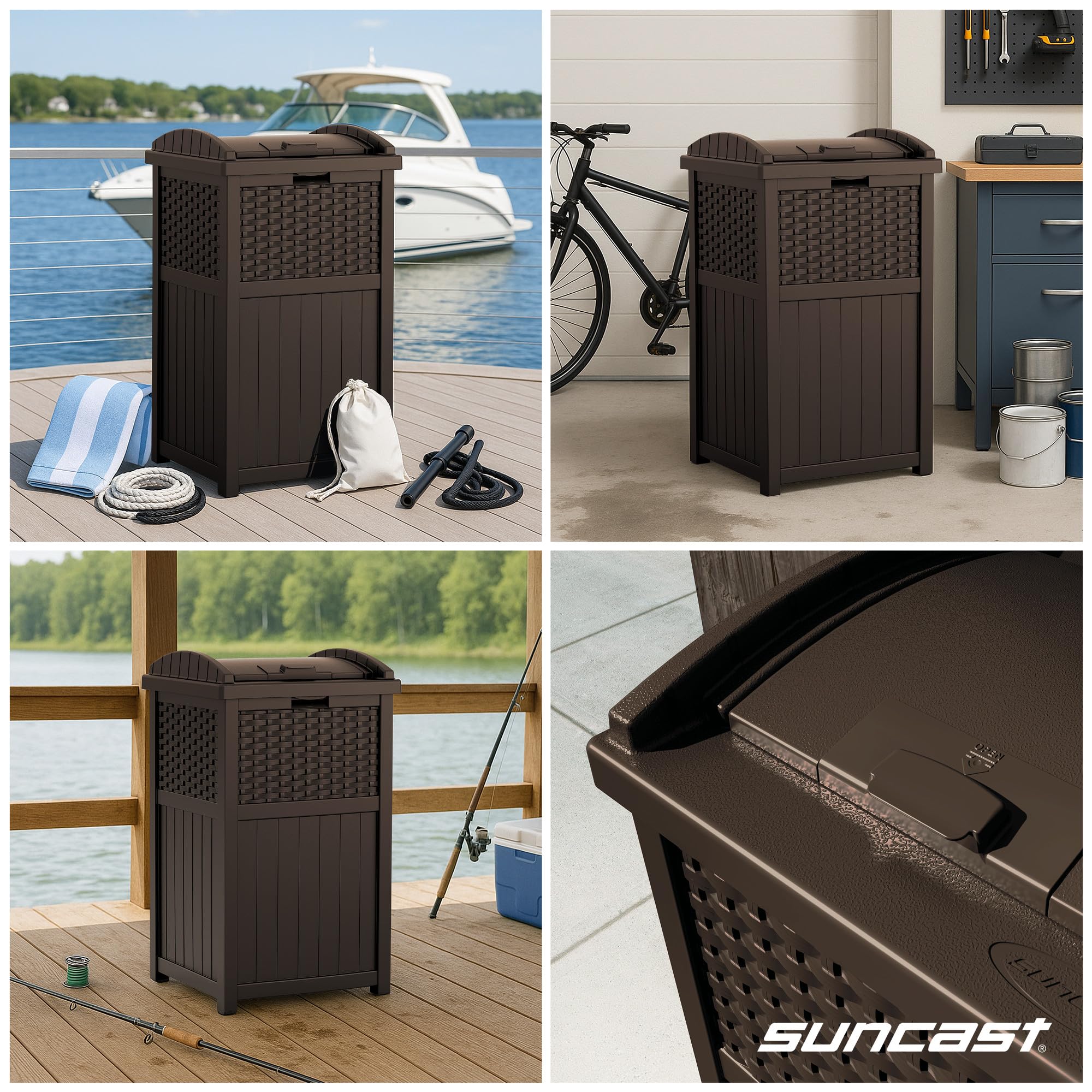 Suncast base sólida estable, evita vuelcos en superficies exteriores