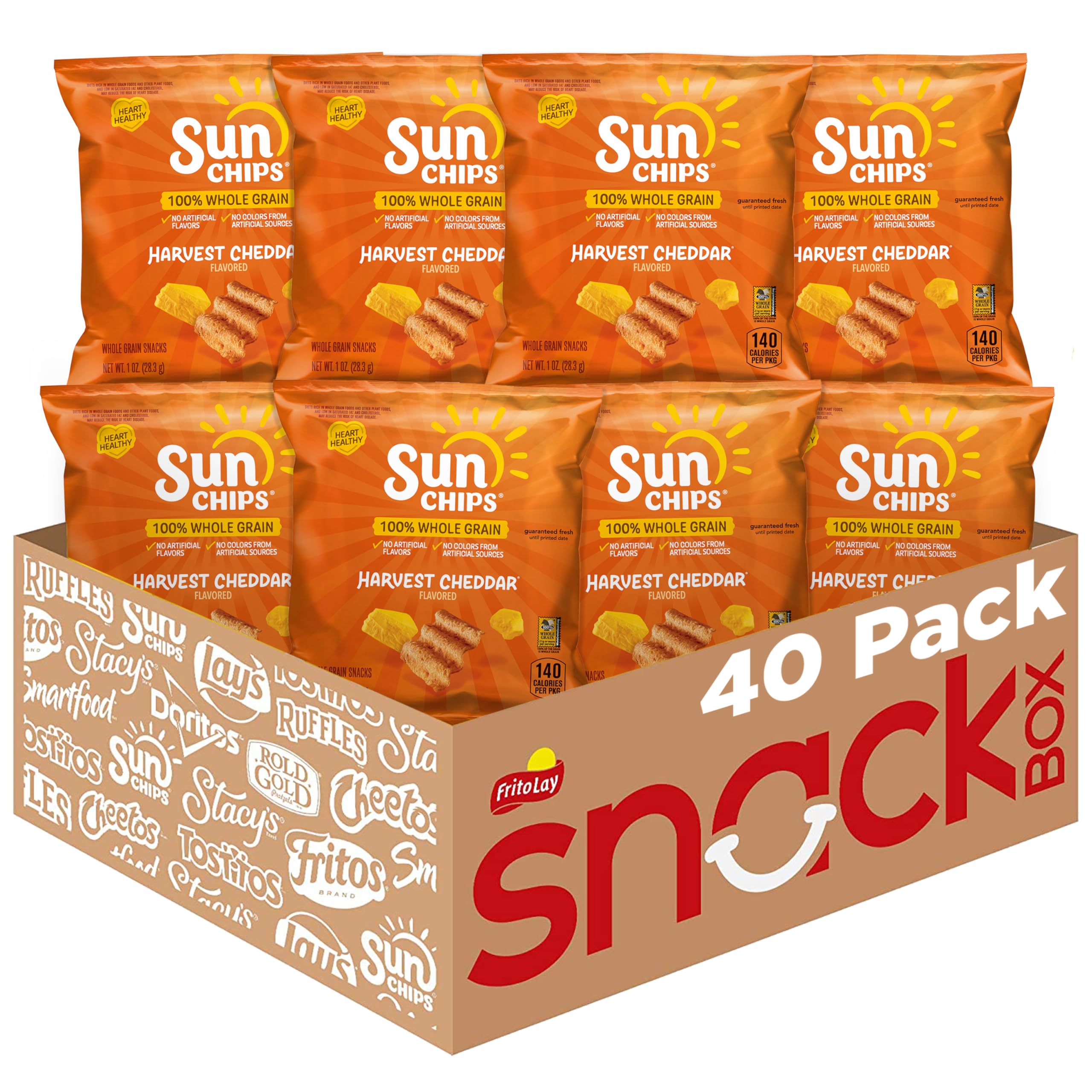 SunChips caja pack de 40 bolsas frontal mostrando cantidad y marca