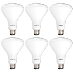 Sunco BR30 six-pack front view showing bulbs and packaging benefit energy savings