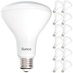 Sunco Lighting vista frontal del paquete de 12 bombillas BR30, ahorro energético