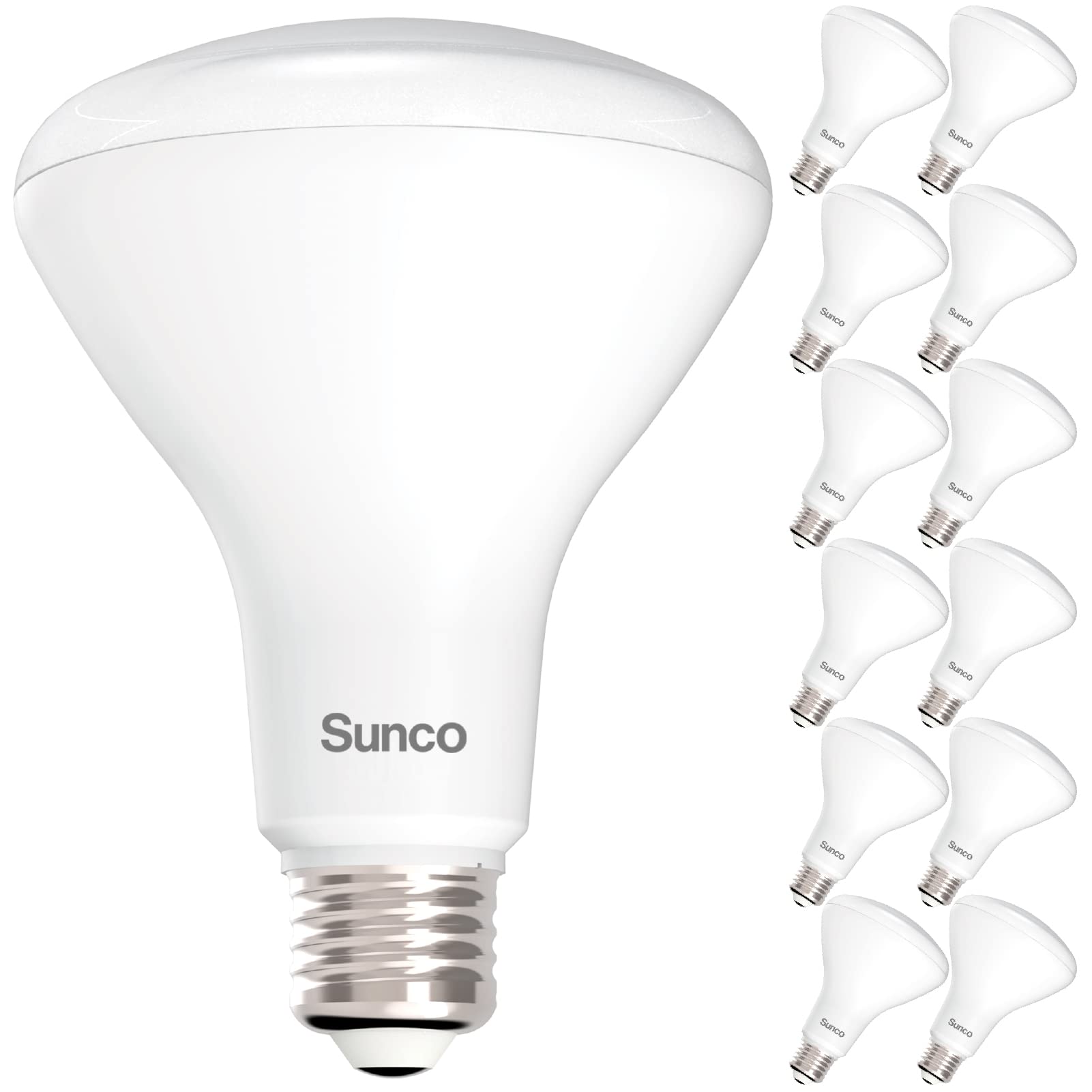 Sunco pack frontal BR30 mostrando las 12 bombillas para ahorro y uniformidad