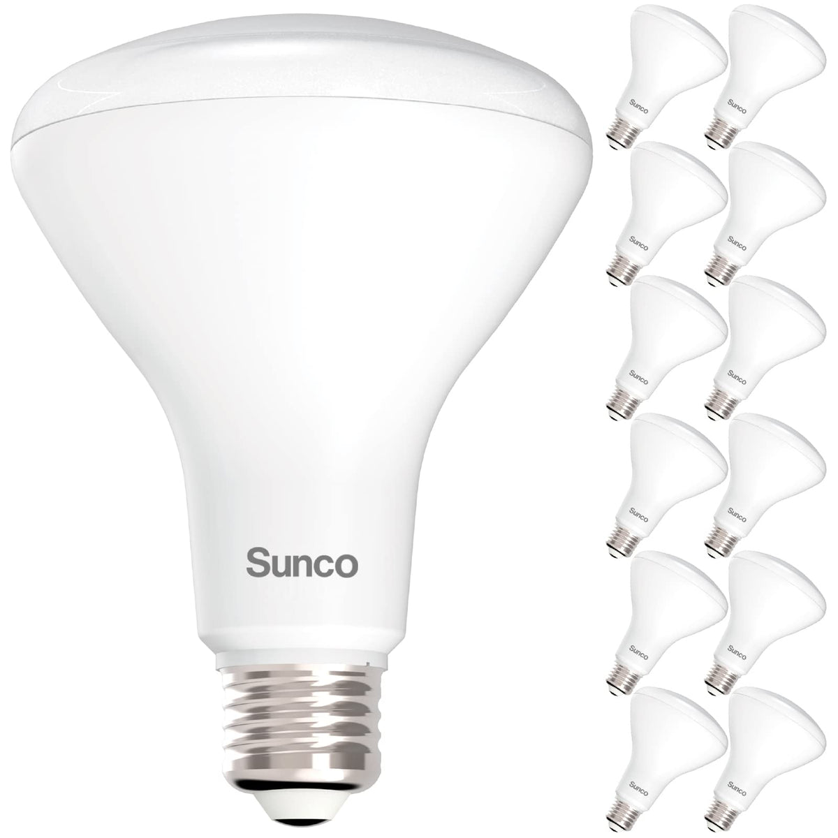 Sunco pack frontal BR30 mostrando las 12 bombillas para ahorro y uniformidad