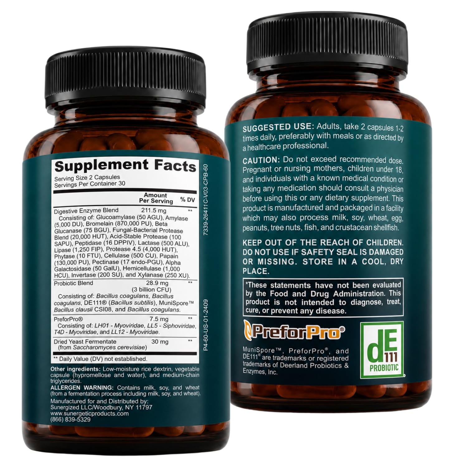 Sunergetic rótulo con información nutricional para consultar dosificación