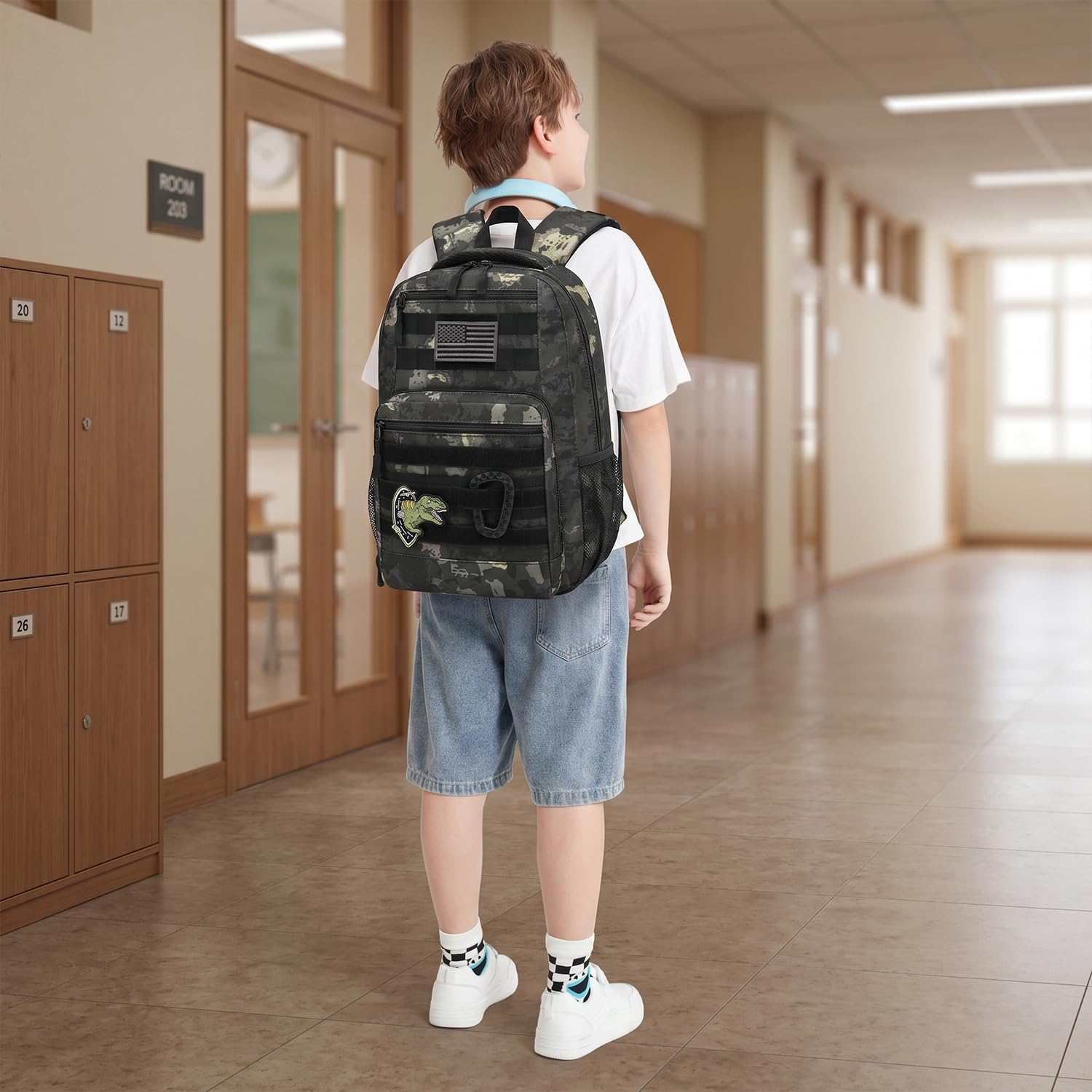 SunForMorning backpack beside school books showing true 20L capacity benefit