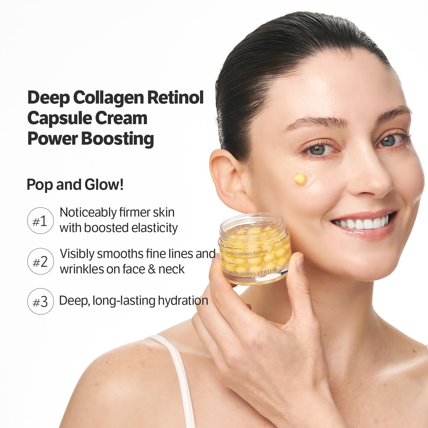 SUNGBOON EDITOR primer plano de cápsula abierta con gel dosificable