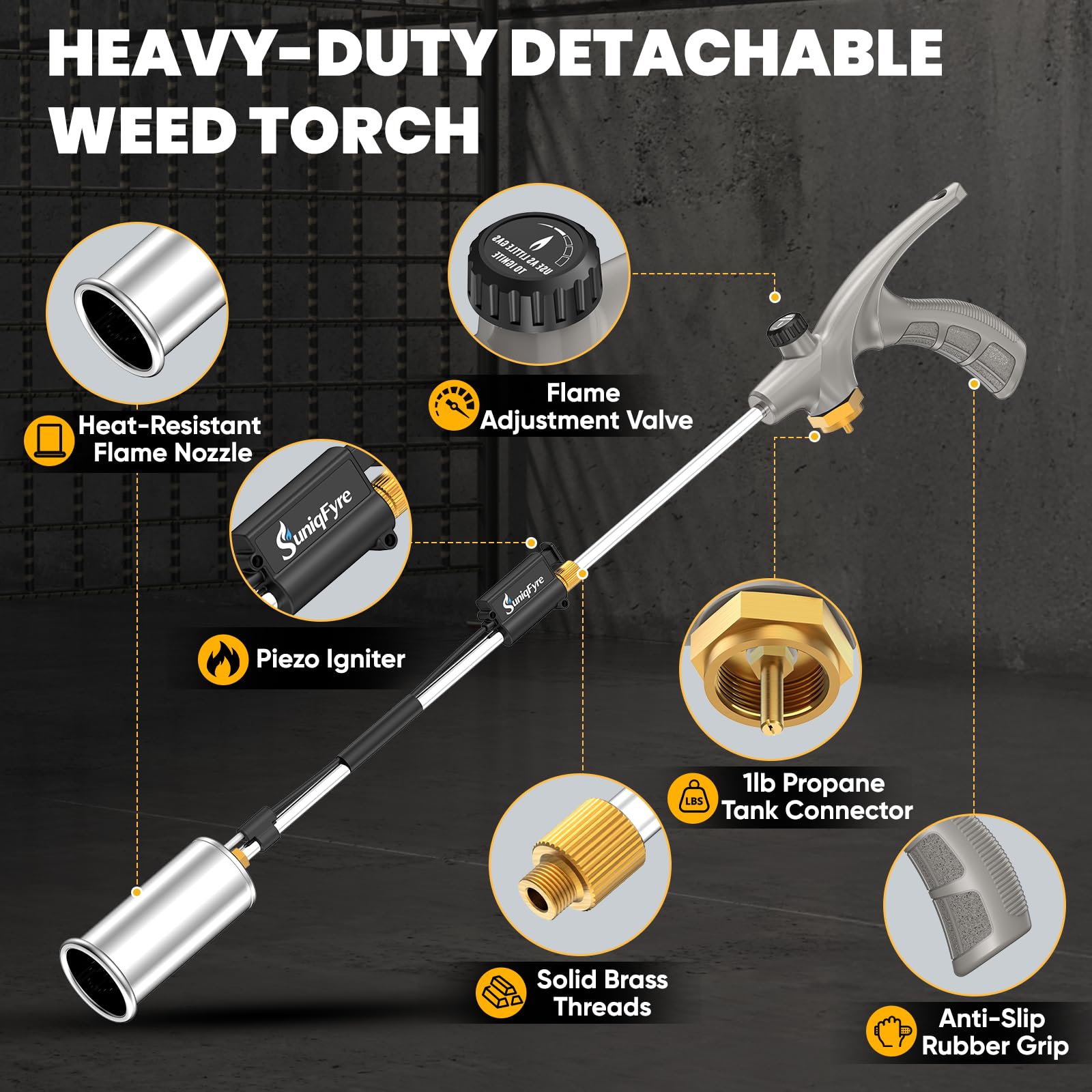 SuniqFyre torch beside ruler showing 30-inch extended reach advantage