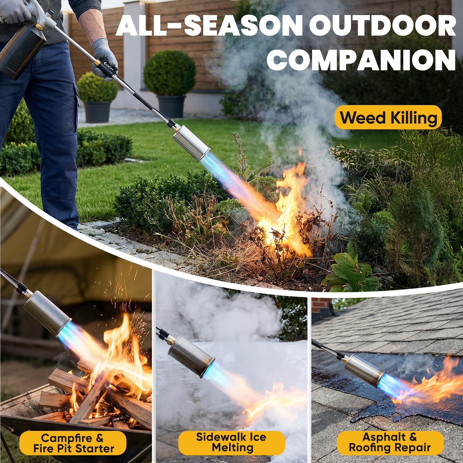 SuniqFyre torch melting sidewalk ice to reduce slip hazards effectively
