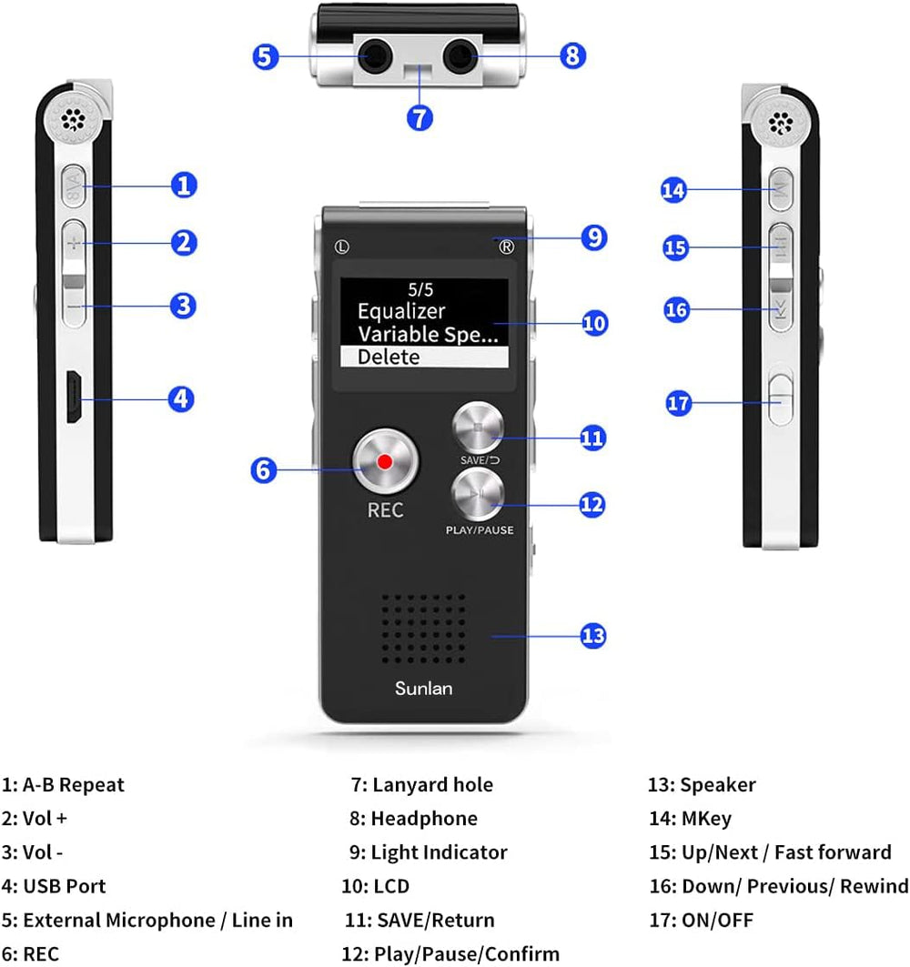 Sunlan conectado por USB a ordenador para transferir grabaciones