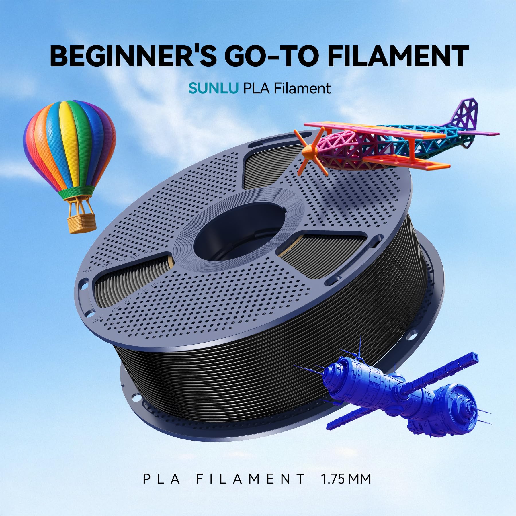 SUNLU primer plano textura del filamento negro que garantiza extrusión uniforme