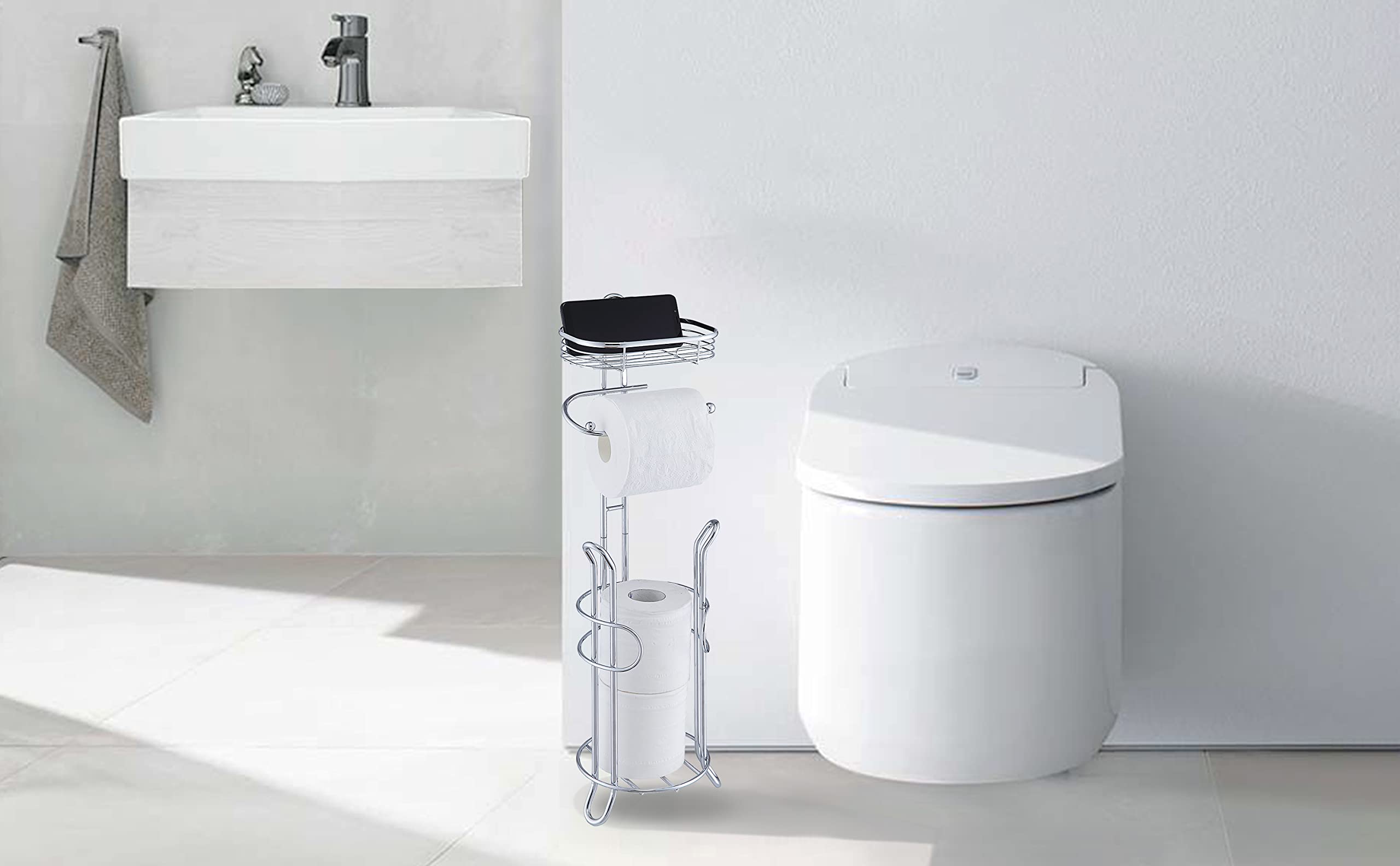 SunnyPoint soporte colocado junto al inodoro para acceso cómodo