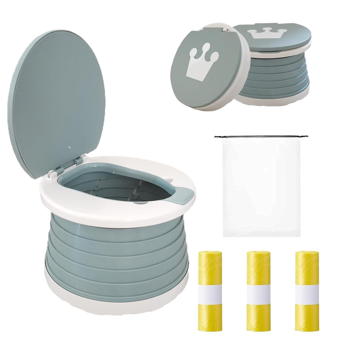 SunnySmile orinal plegable frontal mostrando su forma compacta y portabilidad