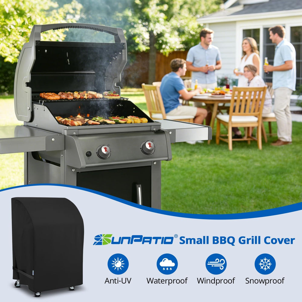 SunPatio cover on backyard grill providing all-weather protection