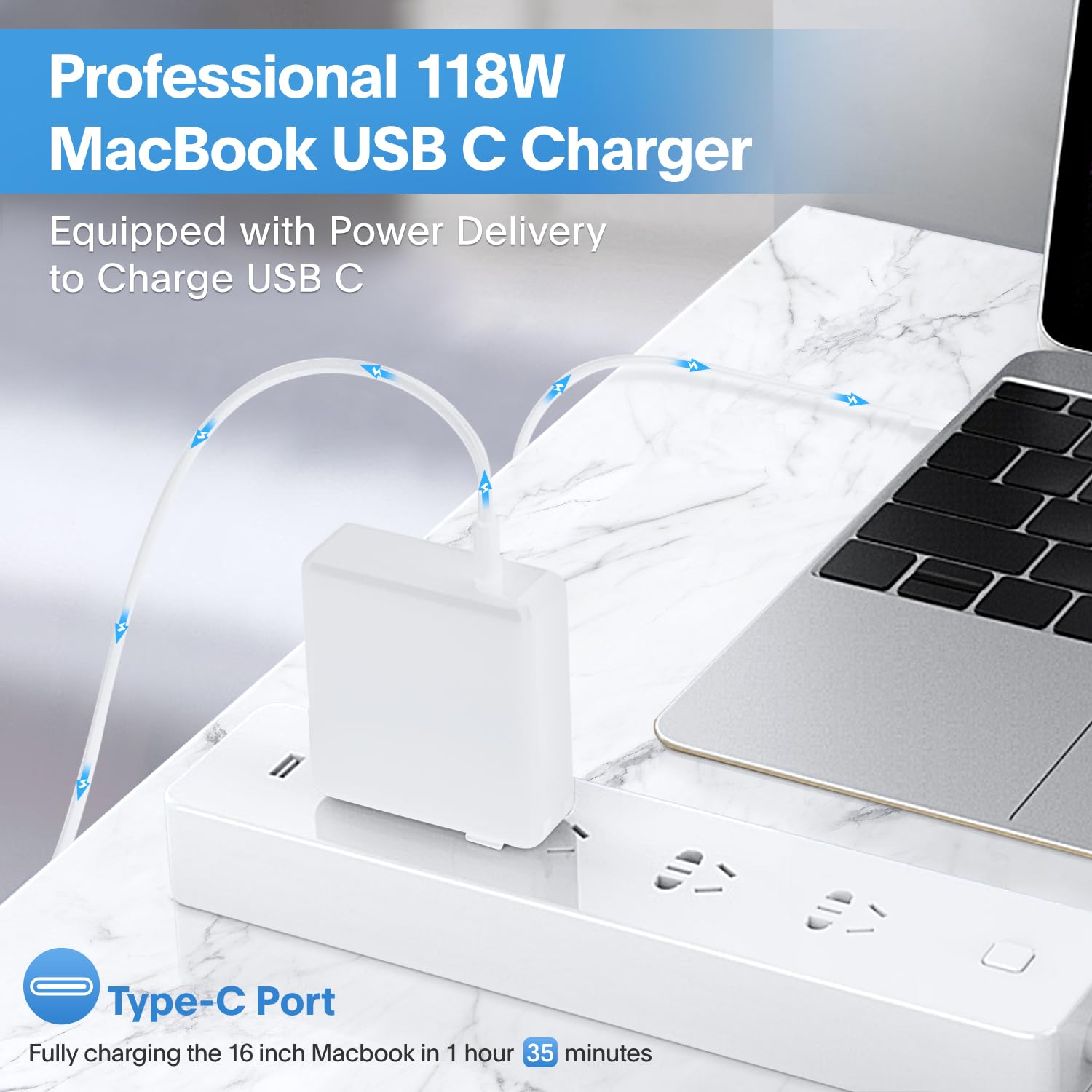 Sunveza primer plano del puerto USB-C, conexión segura y rápida