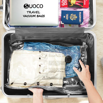 SUOCO bag size comparison next to suitcase, helps choose the right bag