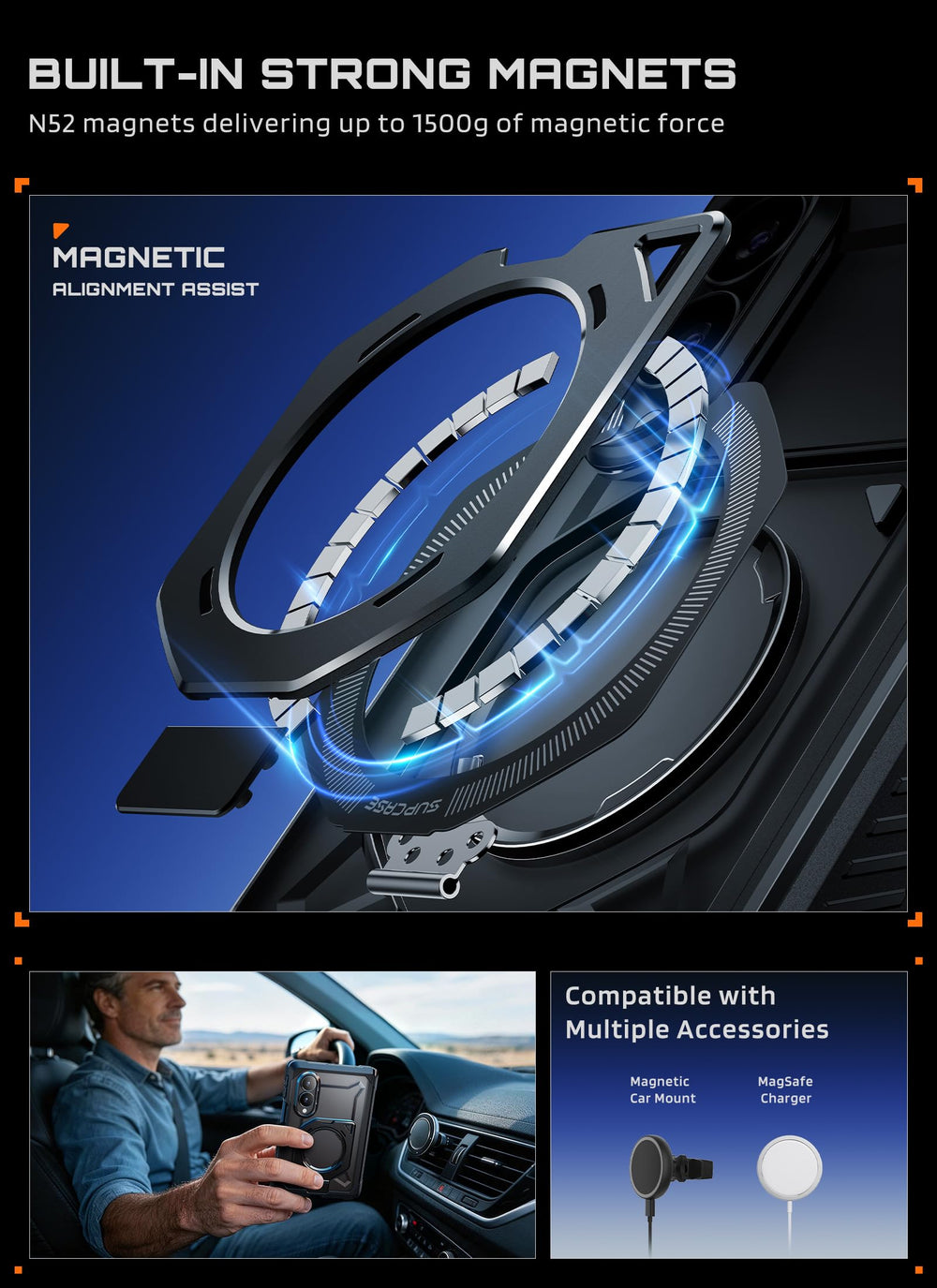 SUPCASE built-in tempered glass on front frame maintaining HD clarity
