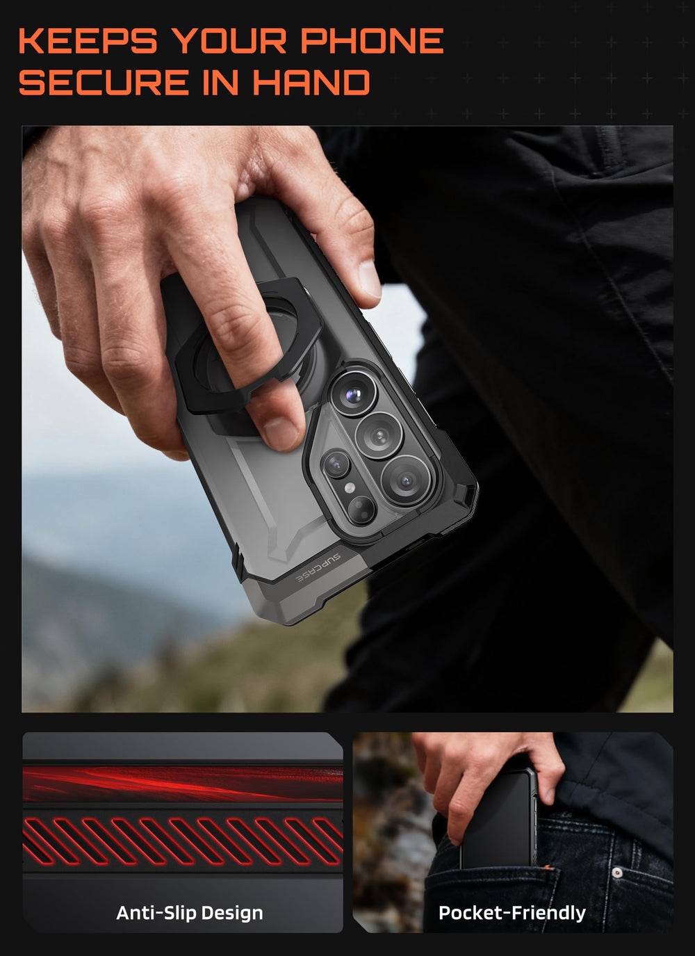 SUPCASE perfil de la funda con recorte S Pen y acceso al puerto