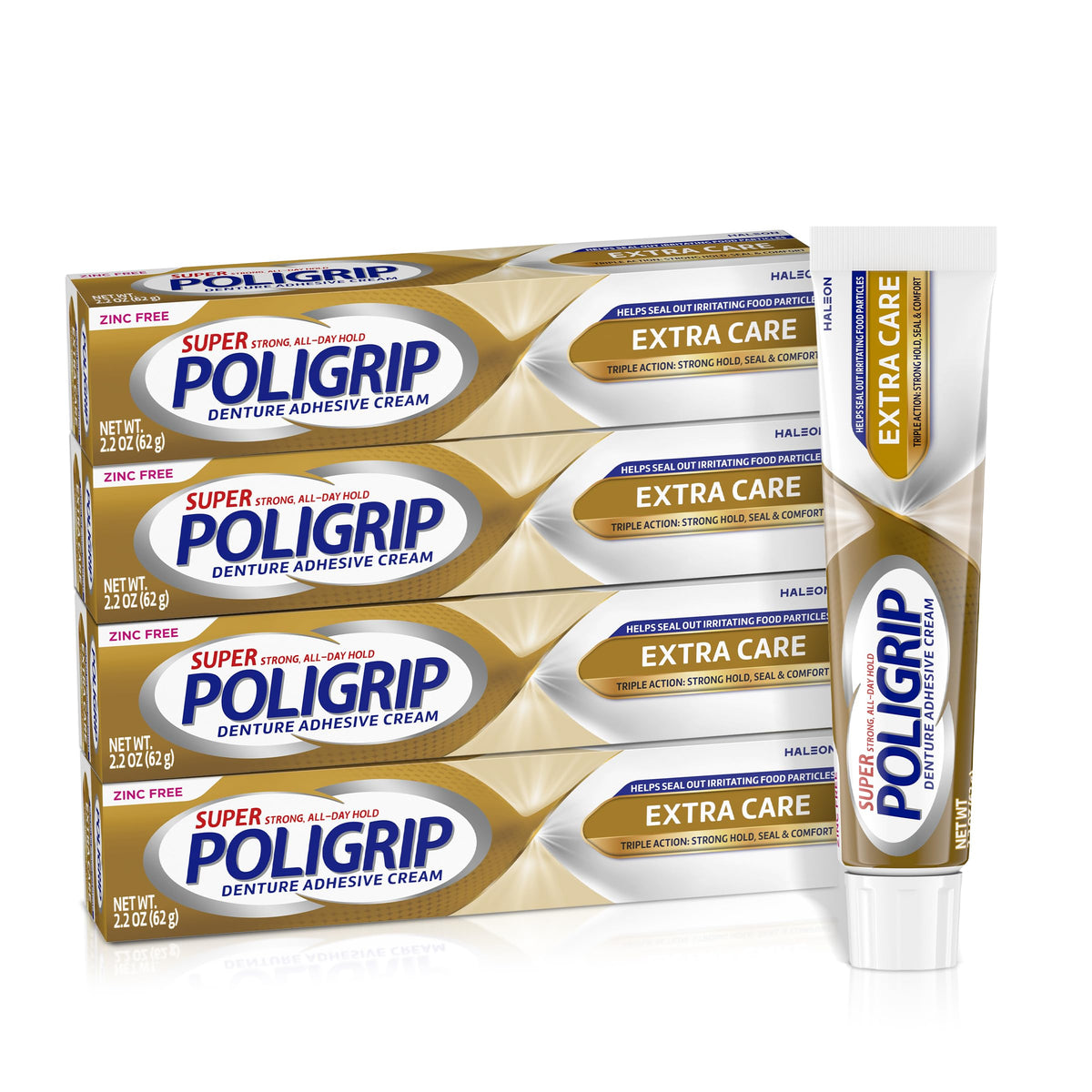 Super Poligrip frente del tubo mostrando etiqueta y cantidad, asegura identificación clara