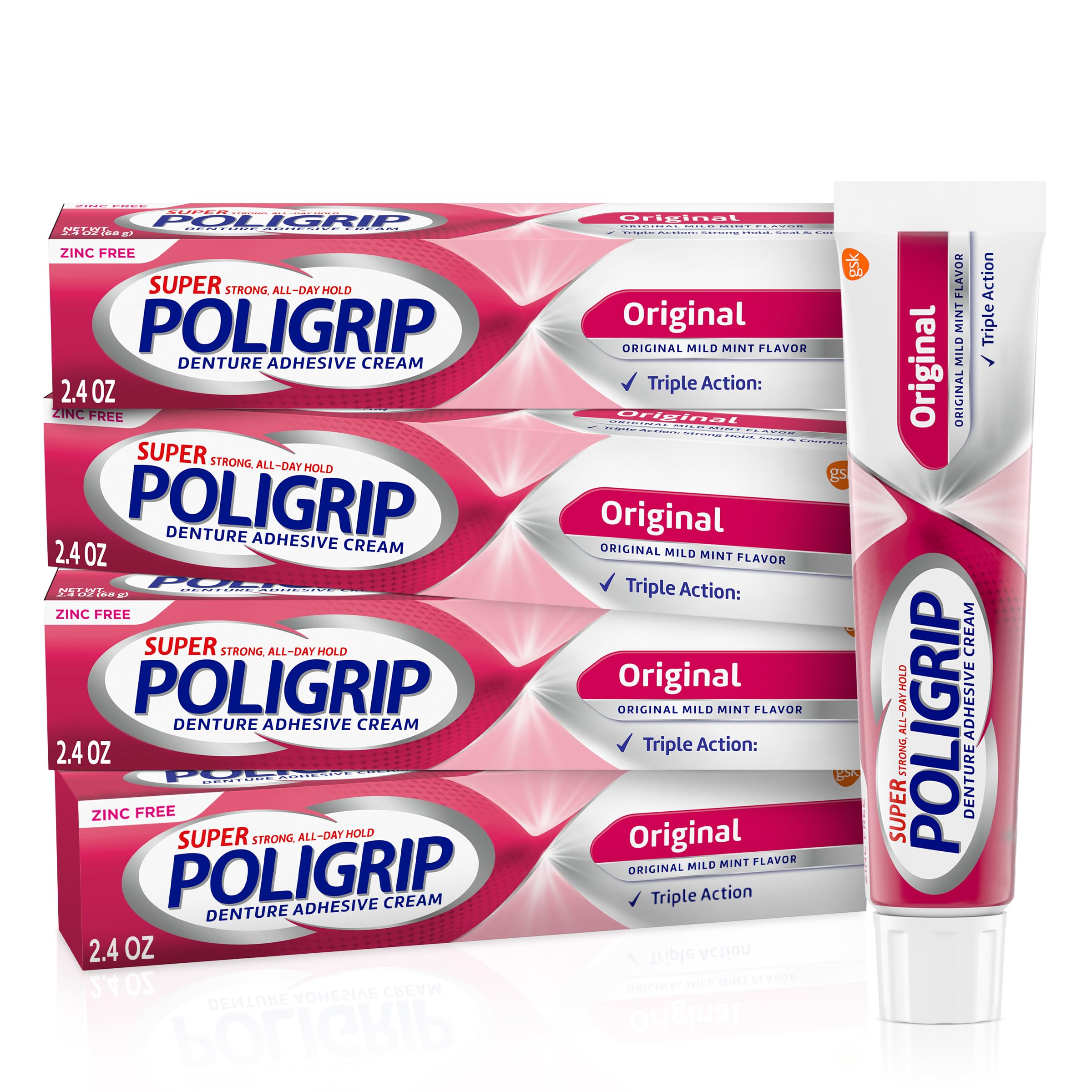 Super Poligrip pack frontal de cuatro tubos, suministro prolongado