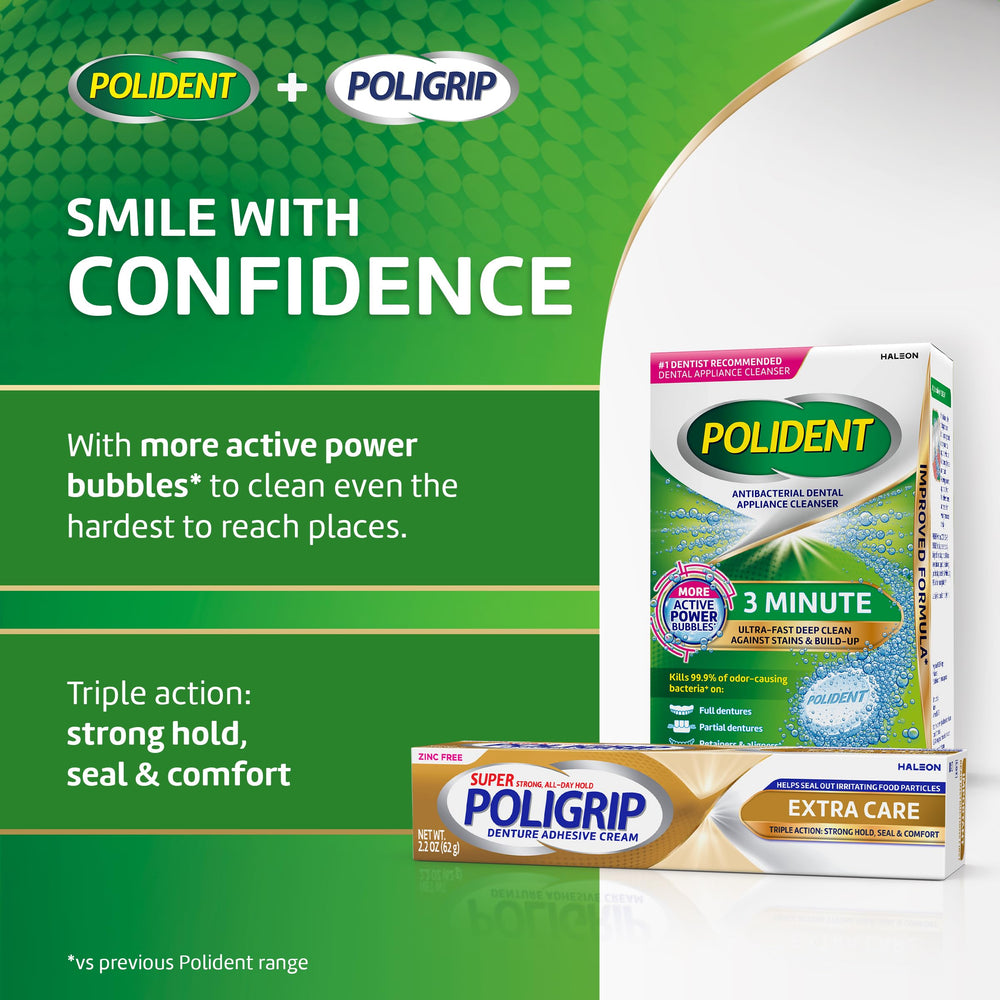 Super Poligrip detalles de instrucciones en tubo para uso correcto y seguro