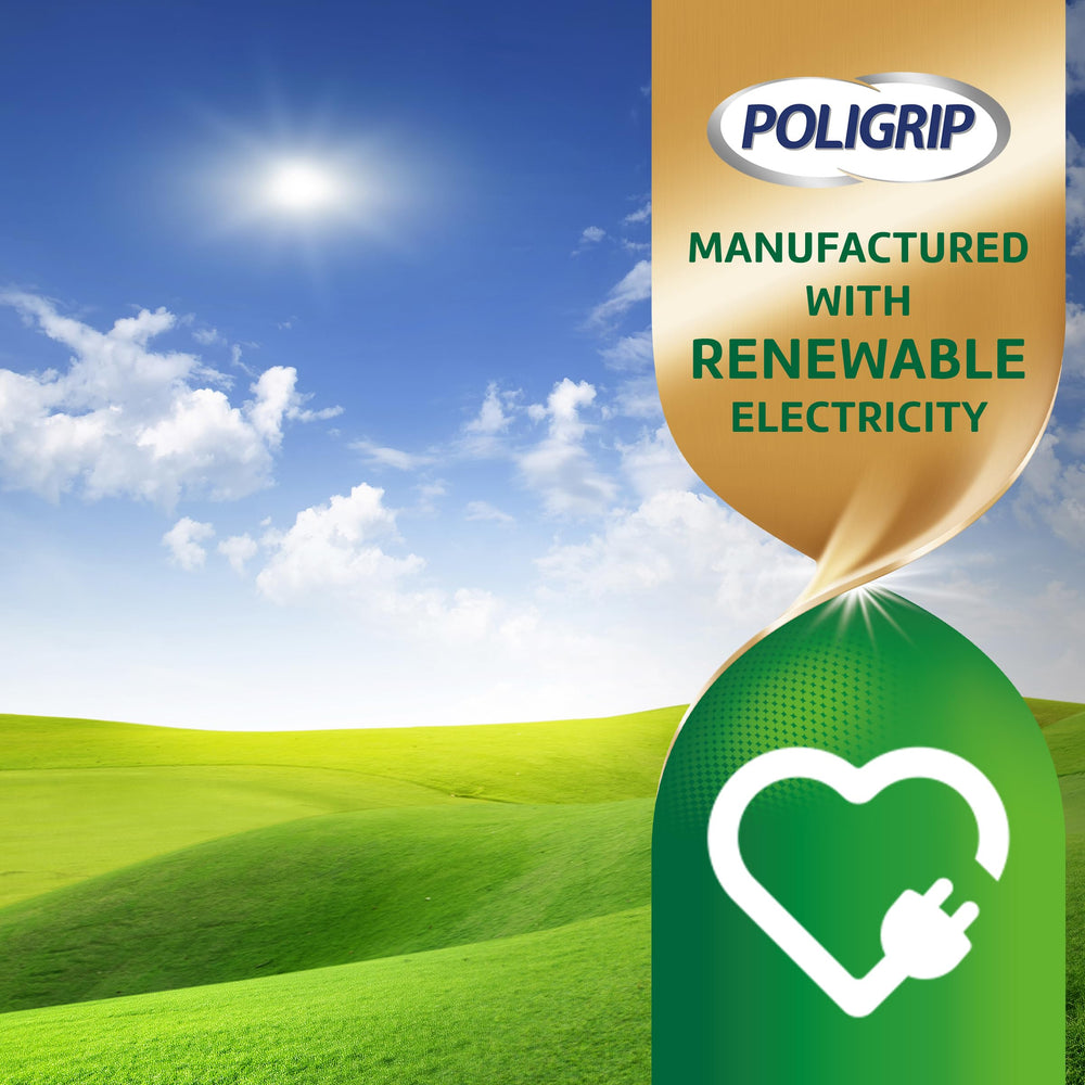 Super Poligrip envase en entorno de laboratorio, transmite control de calidad