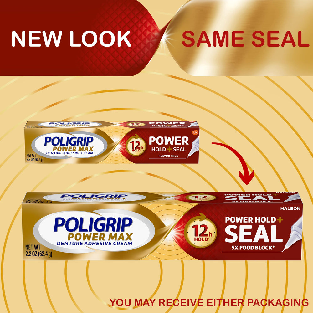 Super Poligrip lifestyle smile scene with confident wearer enjoying eating benefit