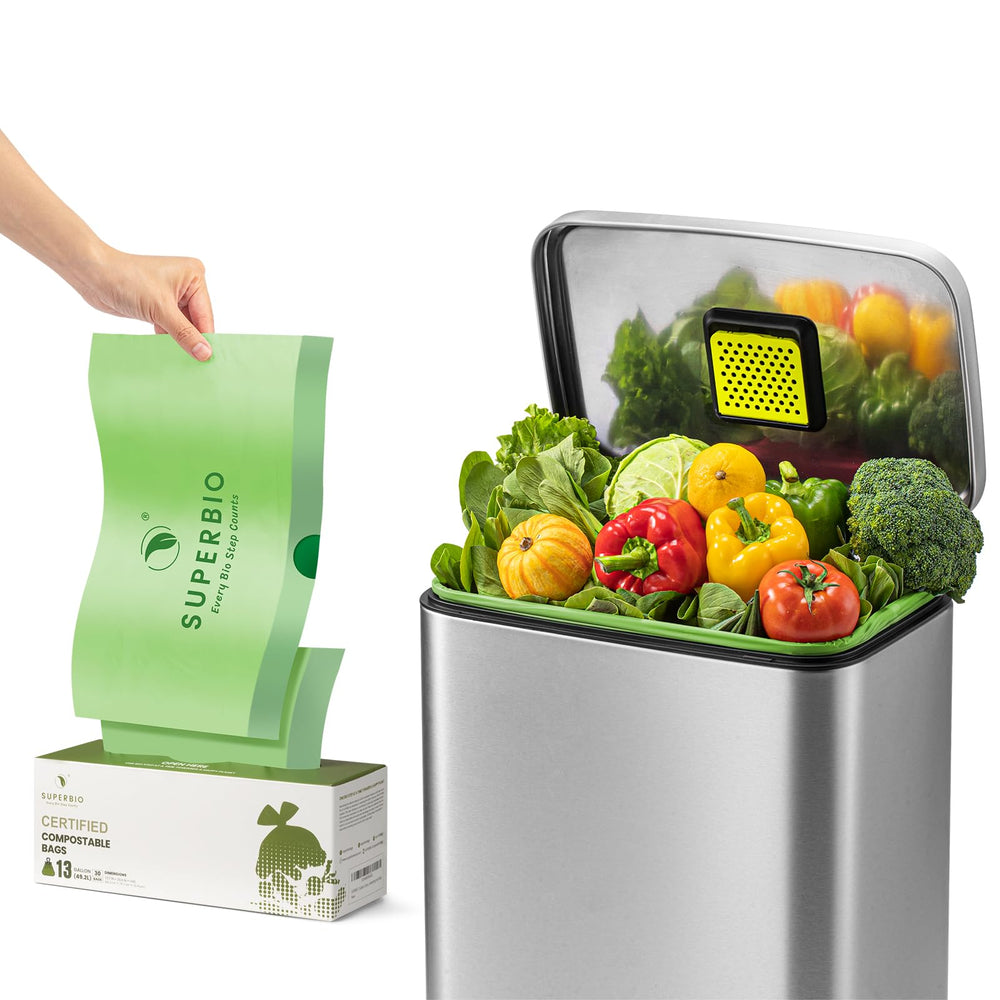 superbio detalle de certificaciones en etiqueta que valida compostabilidad