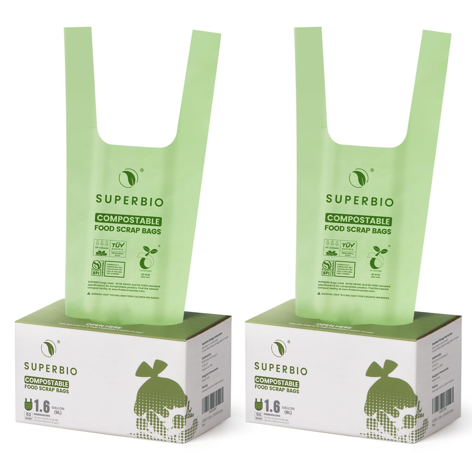 superbio frente del rollo con 50 bolsas mostrando empaque y certificaciones