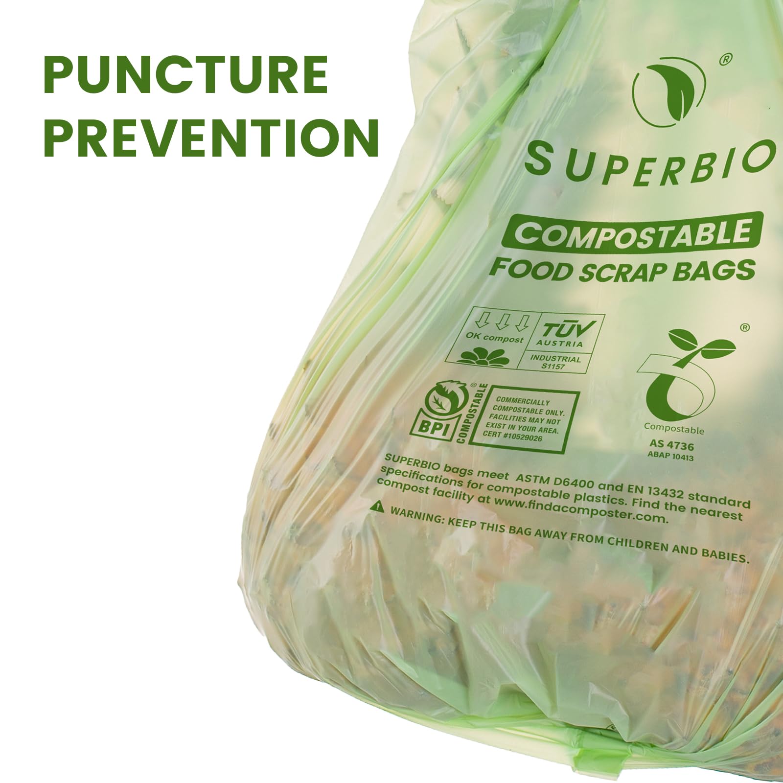 superbio bags in a kitchen bin collecting food scraps, keeps counters tidy
