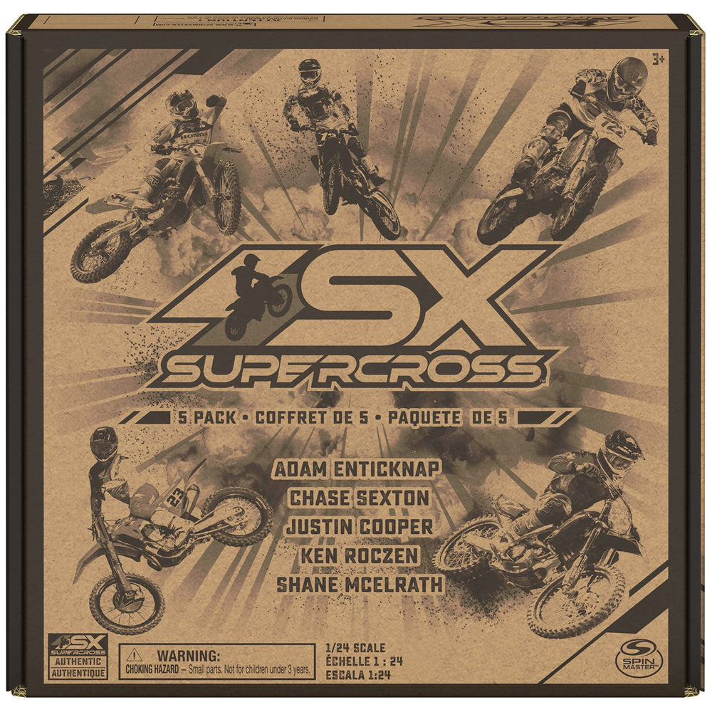 Supercross etiqueta y gráficos laterales mostrando detalles oficiales