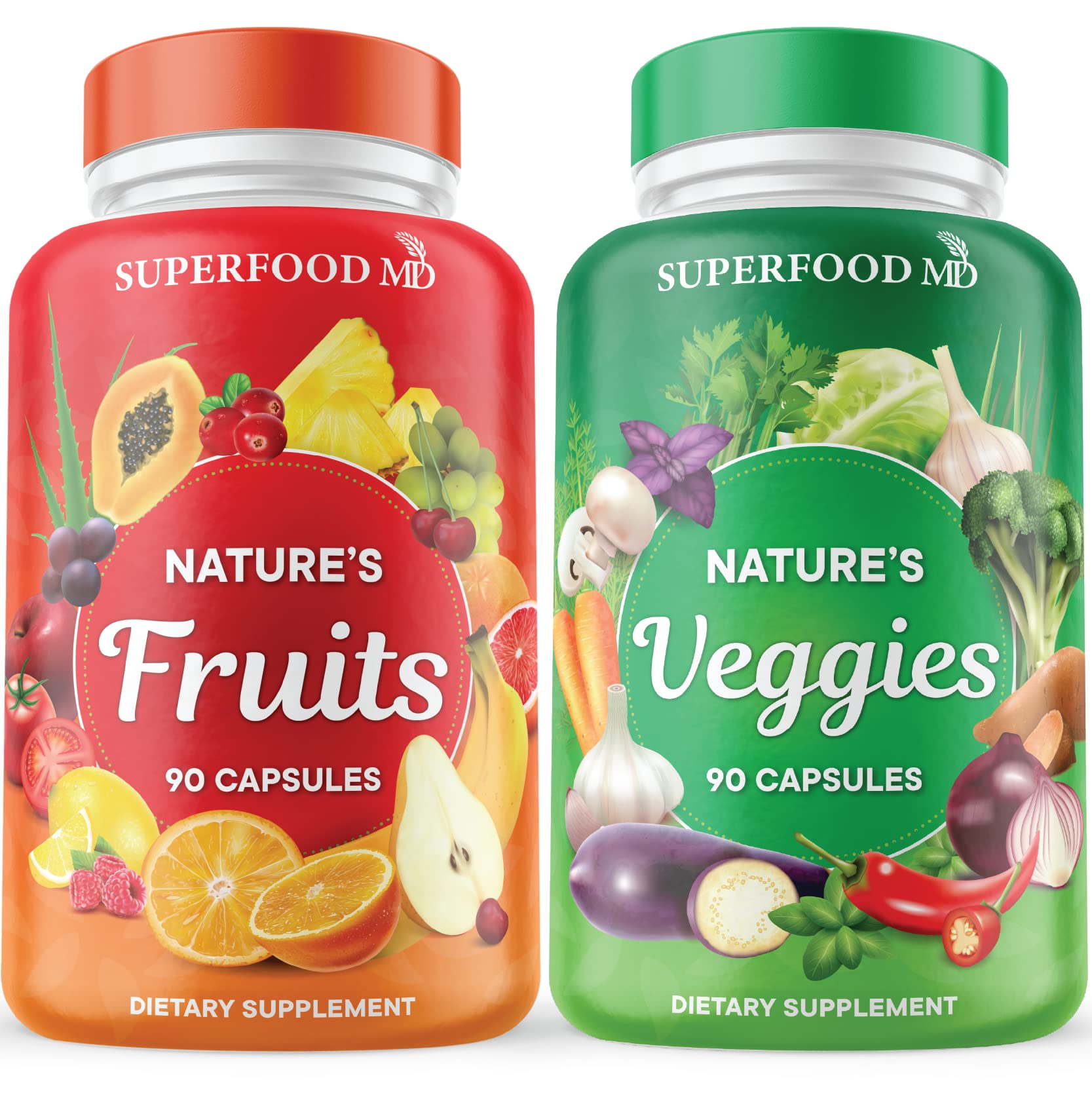 Superfood MD envase frontal que muestra mezcla de frutas y verduras y beneficio de conveniencia