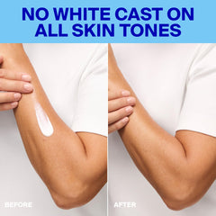 Supergoop! aplicación en brazo demostrando acabado no graso y sin marca blanca