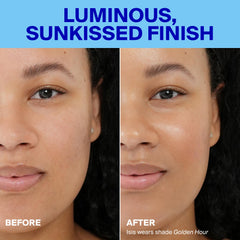 Supergoop! skin swatches showing Golden Hour tint blending and evening tone