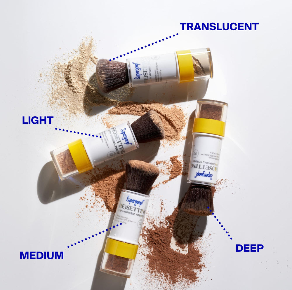 Supergoop! aplicación sobre maquillaje sin desplazar base ni manchar